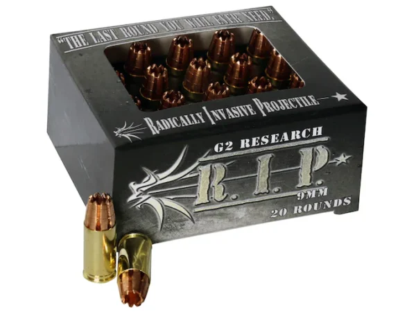 G2 Research R.I.P. 9mm Luger Ammo 92 Grain G2 R.I.P. Fragmenting Hollow Point Lead Free Box of 100 rounds